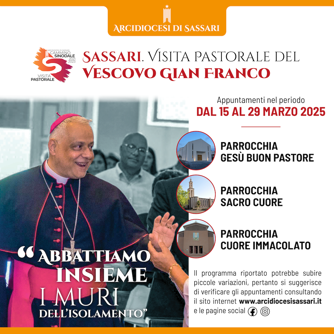 Visita Pastorale del Vescovo Gian Franco nelle Parrocchie Gesù Buon Pastore, Sacro Cuore e Cuore Immacolato – Tutti gli appuntamenti
